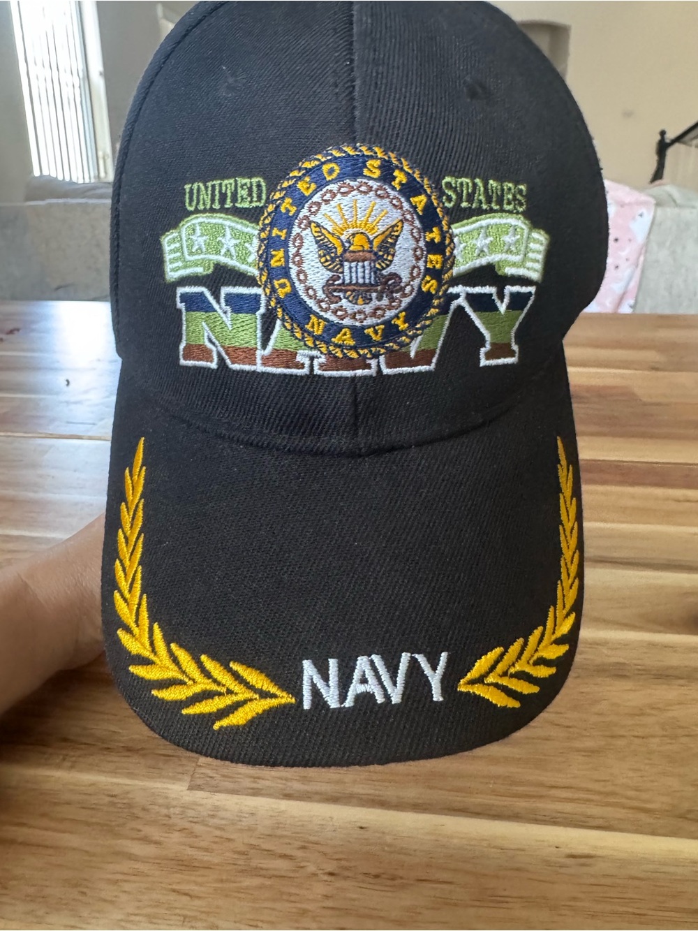 Source Unknown Black Navy Embroidered Cap with Gold and Green Accents